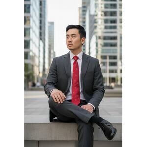 Paul Fredrick 100% English Silk Boxer Dog Motif Tie Red Hand Tailored Made USA